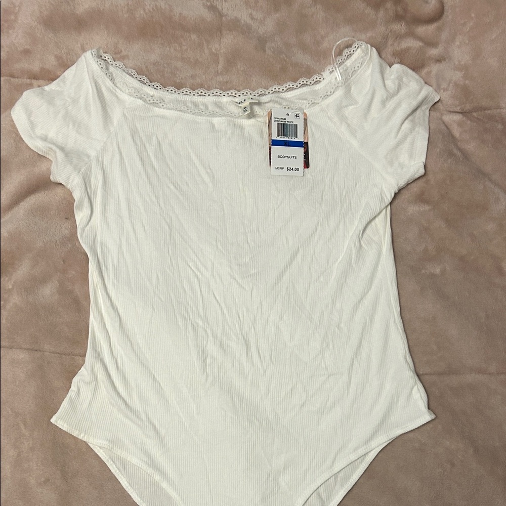 Macy's White Lace-Trim Bodysuit